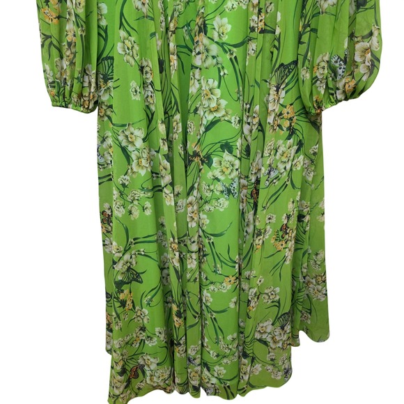 Ieena Mac Duggal Green Floral Chiffon V-Neck Maxi Dress Gown Size 14 Romantic - Picture 16 of 16